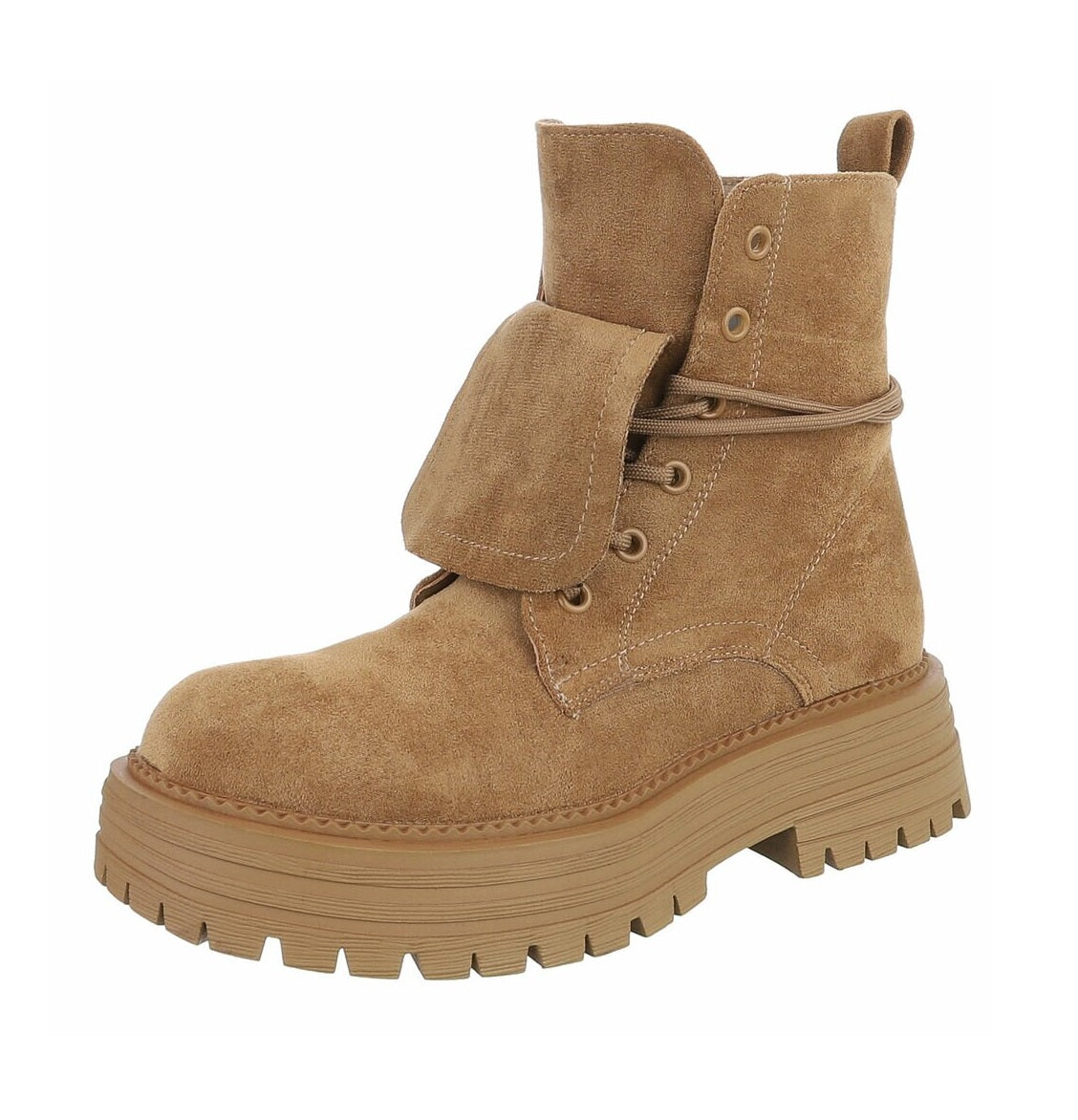 BOTTINES À LACETS CAMEL ASPECT DAIM – RABAT & SEMELLE CRANTÉE MISS ANGIE