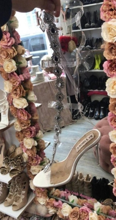 SANDALES A TALON GLADIATEUR BIJOUX BLANC ARGENT MISS EMY