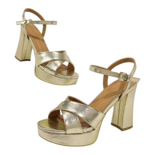 Sandales à Talons Hauts Plateformes Dorées – Design Croisé & Brides Chevilles MISS CLEYA