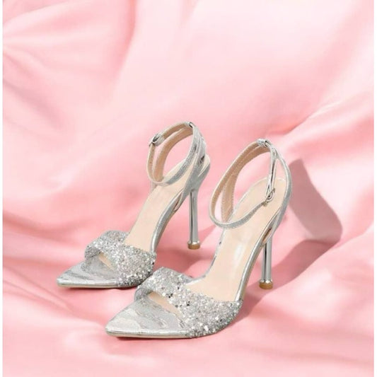 Sandales argentées à talon aiguille et strass – Élégance glamour Miss Mariella