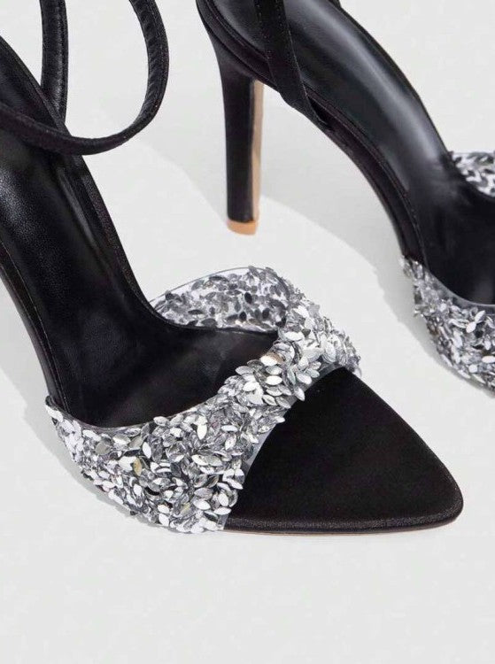 Sandales noir à talon aiguille et strass – Élégance glamour Miss Cooper Noir Argent