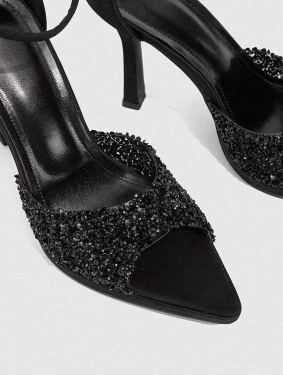 Sandales noir à talon aiguille et strass – Élégance glamour Miss Cooper Noir