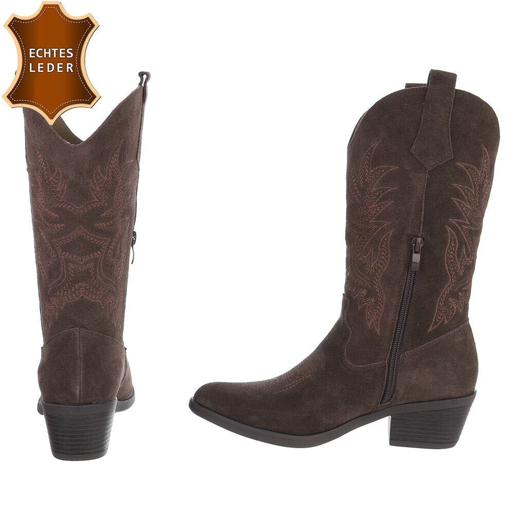 Chaussures femme bottes western coachella en daim veritable marron