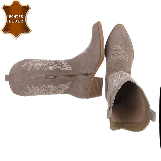 Chaussures femme bottes western coachella en daim veritable taupe