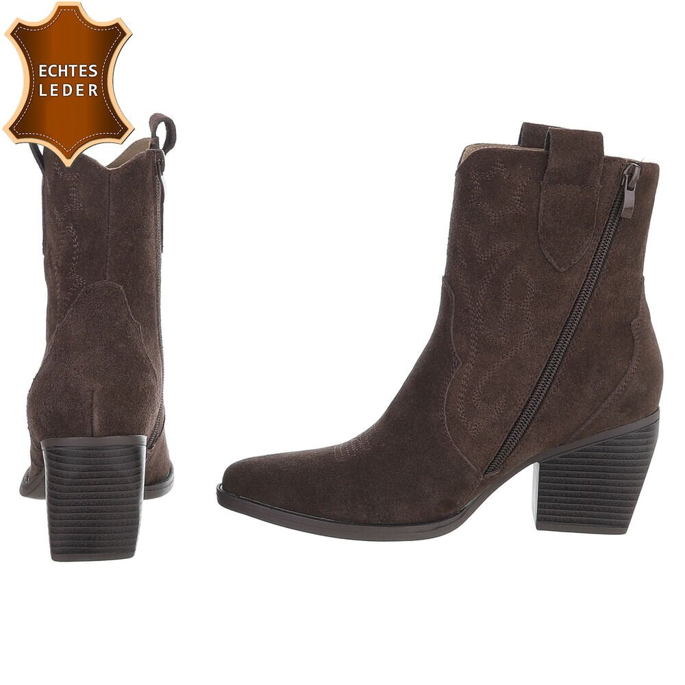 Chaussures femme bottes western coachella en daim veritable talon marron