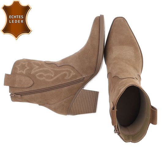 Chaussures femme bottes western coachella en daim veritable talon camel