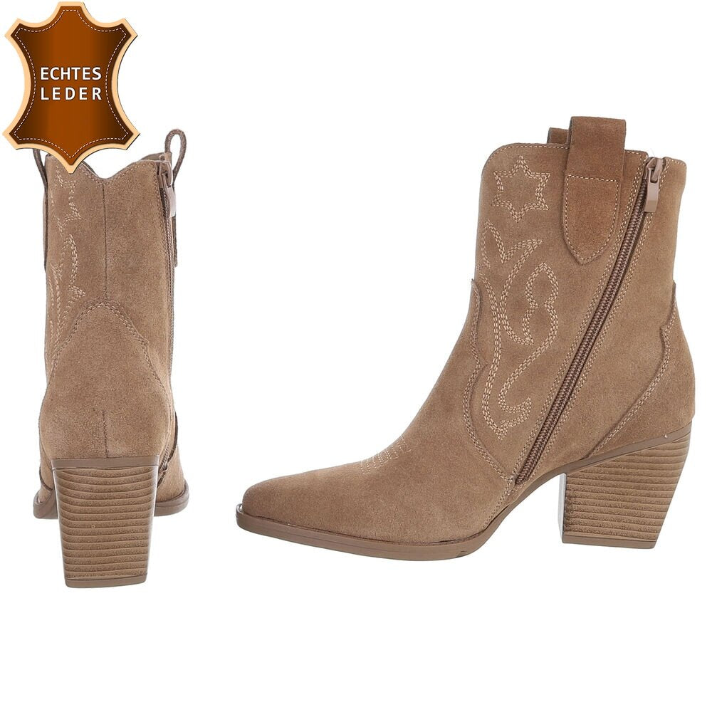 Chaussures femme bottes western coachella en daim veritable talon camel