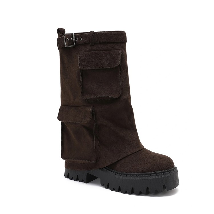 BOTTINES A REVERS ET POCHE SUEDINE MISS PEDGE CHOCO