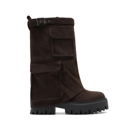 BOTTINES A REVERS ET POCHE SUEDINE MISS PEDGE CHOCO