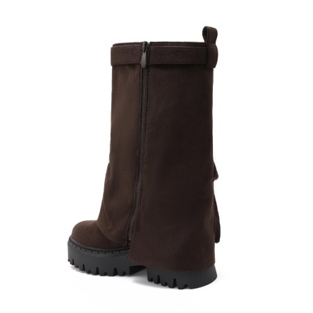 BOTTINES A REVERS ET POCHE SUEDINE MISS PEDGE CHOCO