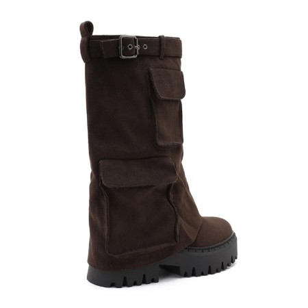 BOTTINES A REVERS ET POCHE SUEDINE MISS PEDGE CHOCO