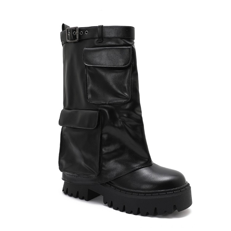 BOTTINES A REVERS ET POCHE SIMILI MISS PEDGE NOIR