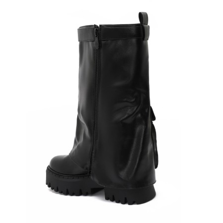 BOTTINES A REVERS ET POCHE SIMILI MISS PEDGE NOIR