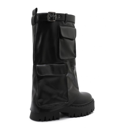 BOTTINES A REVERS ET POCHE SIMILI MISS PEDGE NOIR