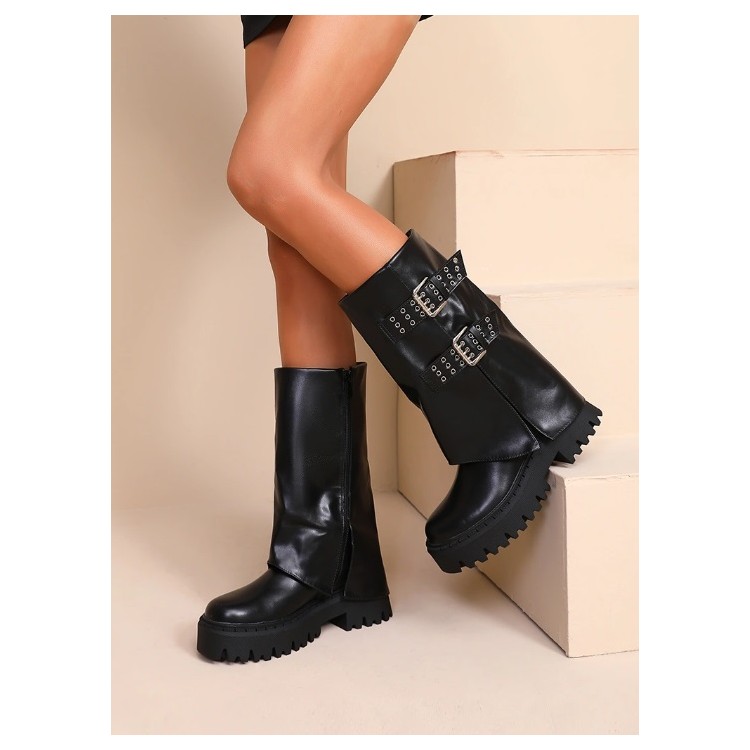 BOTTES A REVERS ET BOUCLES MISS SANDY NOIR
