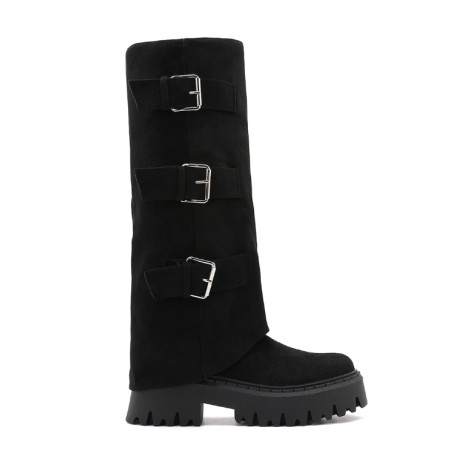 BOTTES SEMELLE CRANTEE 3 BOUCLES MISS CORY NOIR SUEDINE