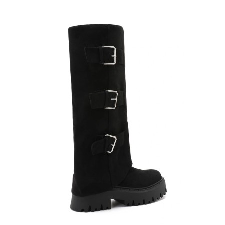 BOTTES SEMELLE CRANTEE 3 BOUCLES MISS CORY NOIR SUEDINE