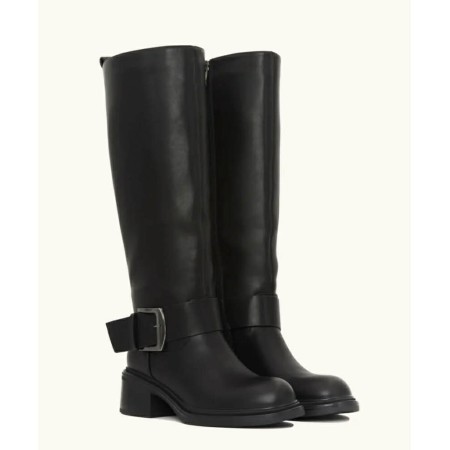 BOTTES CAVALIÈRE FEMME EN SIMILI CUIR NOIR AVEC BOUCLE DORÉE MISS KAVANAH