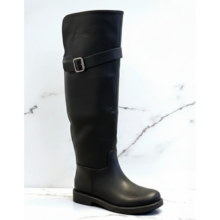 Bottes Hautes en Cuir Noir avec Bride à Boucle - Style Cavalier Chic MISS CAVALERIO