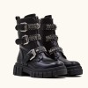 Bottines Rangers Noires à Multiples Boucles Bijoux et Semelle Crantée – Style Rock & Chic