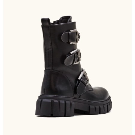 Bottines Rangers Noires à Multiples Boucles Bijoux et Semelle Crantée – Style Rock & Chic