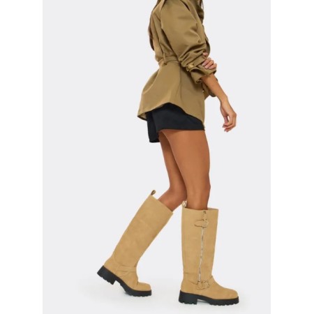 CHAUSSURES FEMME BOTTES HAUTES BEIGE ZIP BUCKLE BOOTS AMARI