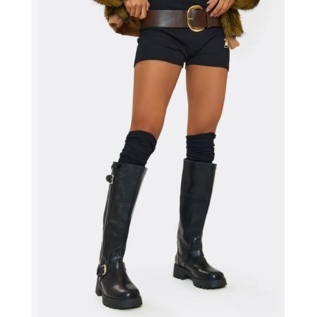 CHAUSSURES FEMME BOTTES HAUTES BEIGE ZIP BUCKLE BOOTS AMARI NOIR