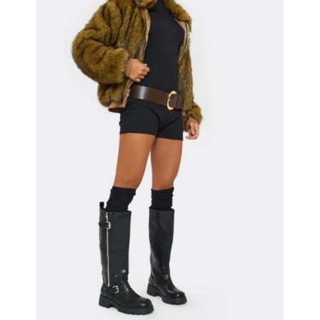 CHAUSSURES FEMME BOTTES HAUTES BEIGE ZIP BUCKLE BOOTS AMARI NOIR