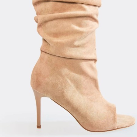 CHAUSSURES FEMME BOTTES HAUTES TALON AIGUILLE BOUT OUVERT MISS REBECC BEIGE