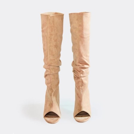 CHAUSSURES FEMME BOTTES HAUTES TALON AIGUILLE BOUT OUVERT MISS REBECC BEIGE