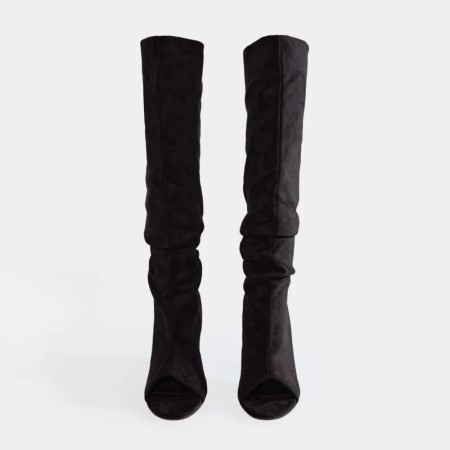 CHAUSSURES FEMME BOTTES HAUTES TALON AIGUILLE BOUT OUVERT MISS REBECC NOIR