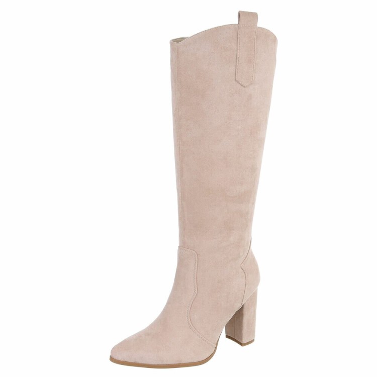 CHAUSSURES FEMME BOTTES HAUTES TALON CARRE CONFORT MISS ANOUSH BEIGE