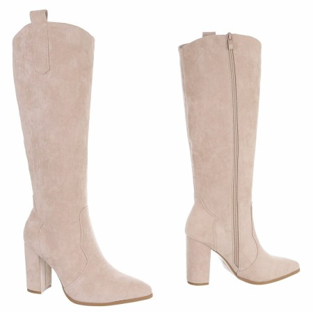 CHAUSSURES FEMME BOTTES HAUTES TALON CARRE CONFORT MISS ANOUSH BEIGE
