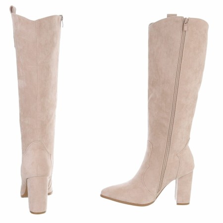 CHAUSSURES FEMME BOTTES HAUTES TALON CARRE CONFORT MISS ANOUSH BEIGE