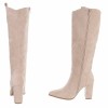 CHAUSSURES FEMME BOTTES HAUTES TALON CARRE CONFORT MISS ANOUSH BEIGE