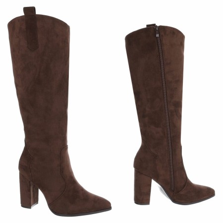 CHAUSSURES FEMME BOTTES HAUTES TALON CARRE CONFORT MISS ANOUSH MARRON CHOCO