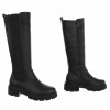 CHAUSSURES FEMME BOTTES HAUTES BIKER ELASTIQUE MOLLET FORT MISS CARA NOIR