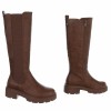 CHAUSSURES FEMME BOTTES HAUTES BIKER ELASTIQUE MOLLET FORT MISS CARA CHOCO MARRON