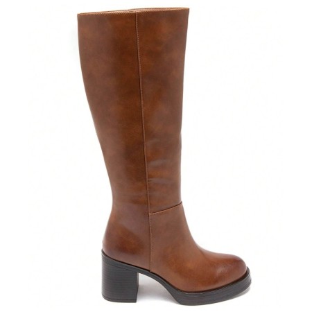 BOTTES HAUTES À TALON CARRÉ MISS KARINE CAMEL