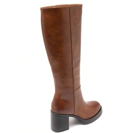 BOTTES HAUTES À TALON CARRÉ MISS KARINE CAMEL