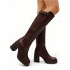 BOTTES HAUTES À TALON CARRÉ ELASTIQUE MOLLET FORT MISS SHARAZE CHOCO MARRON
