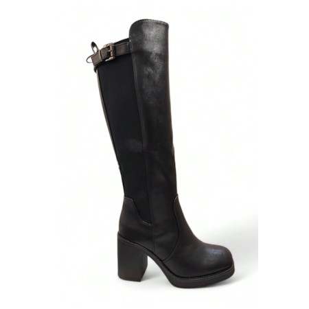 BOTTES HAUTES À TALON CARRÉ ELASTIQUE MOLLET FORT MISS SHARAZE NOIR