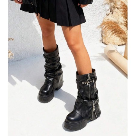 CHAUSSURES FEMME BOTTES BOTTINES SEMELLE LARGE MISS NELLY NOIR