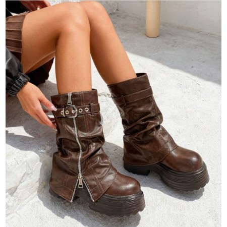 CHAUSSURES FEMME BOTTES BOTTINES SEMELLE LARGE MISS NELLY CHOCO