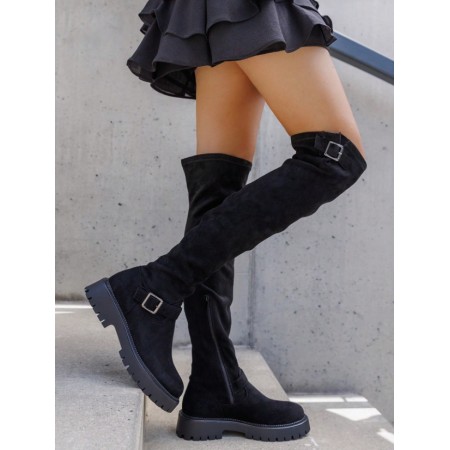 CHAUSSURES FEMME BOTTES CUISSARDES BOUCLE SUEDINE MISS NESSY NOIR