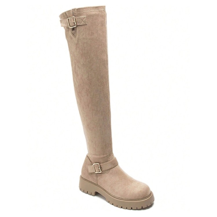 CHAUSSURES FEMME BOTTES CUISSARDES BOUCLE SUEDINE MISS NESSY BEIGE