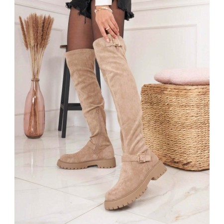 CHAUSSURES FEMME BOTTES CUISSARDES BOUCLE SUEDINE MISS NESSY BEIGE