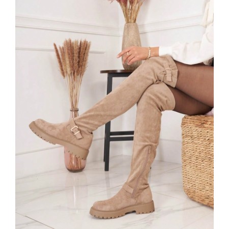 CHAUSSURES FEMME BOTTES CUISSARDES BOUCLE SUEDINE MISS NESSY BEIGE