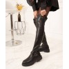 CHAUSSURES FEMME BOTTES CUISSARDES BOUCLE SIMILI CUIR MISS NESSY NOIR