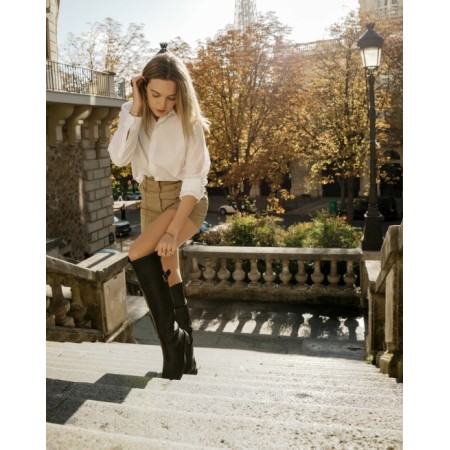 Bottes Hautes en Cuir Noir avec Bride à Boucle - Style Cavalier Chic MISS CAVALERIO